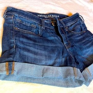 American Eagle midi shorts fold up dark blue jeans shorts